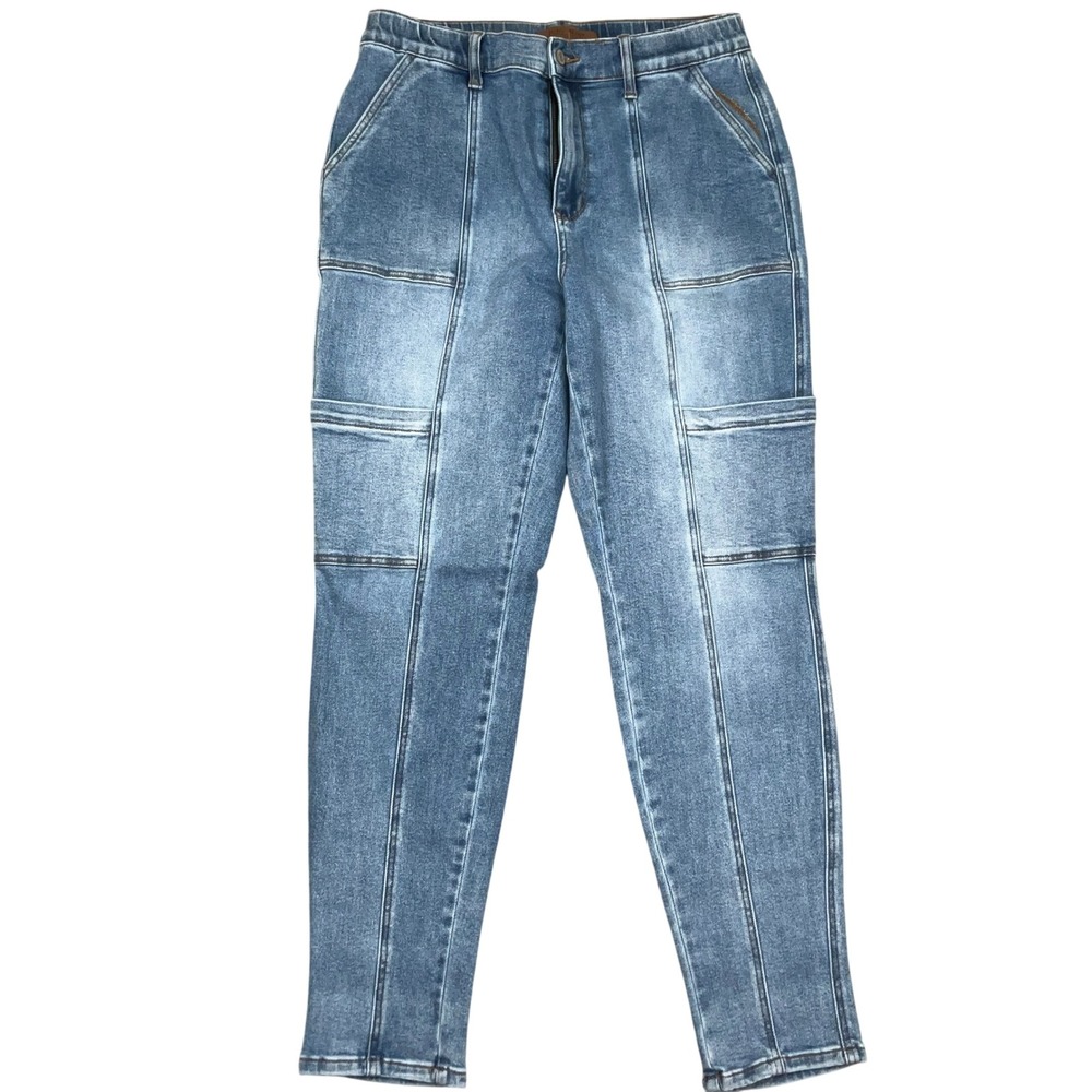 Judy Blue Jogger Jeans Women 11/30 Blue Seamed Utility High Rise Denim JB88909